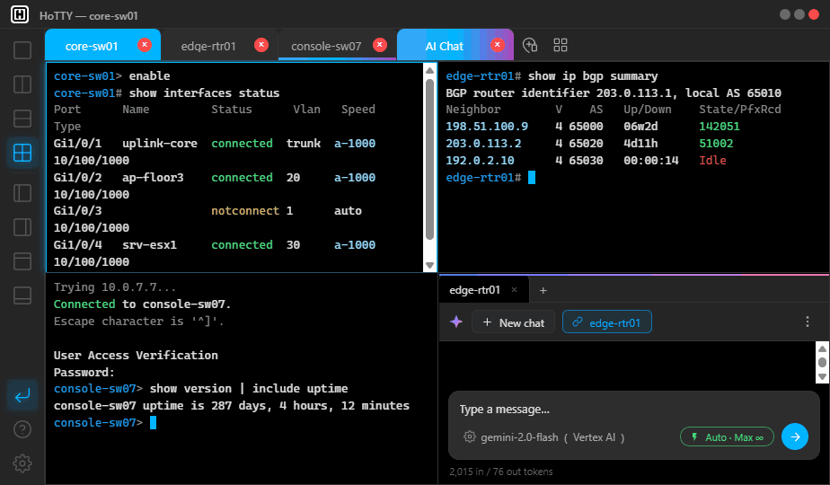 HoTTY window — App Sidebar on the left
