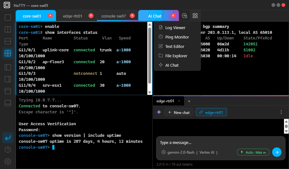 Tab bar — Features menu