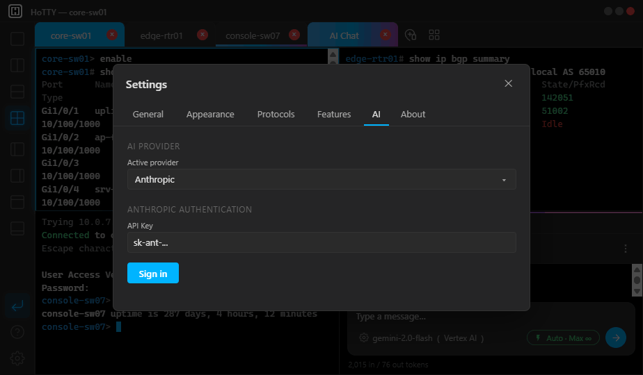 Settings → AI — Anthropic