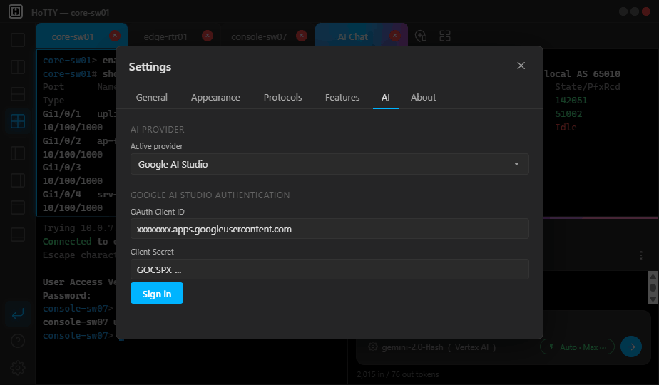 Settings → AI — Google AI Studio